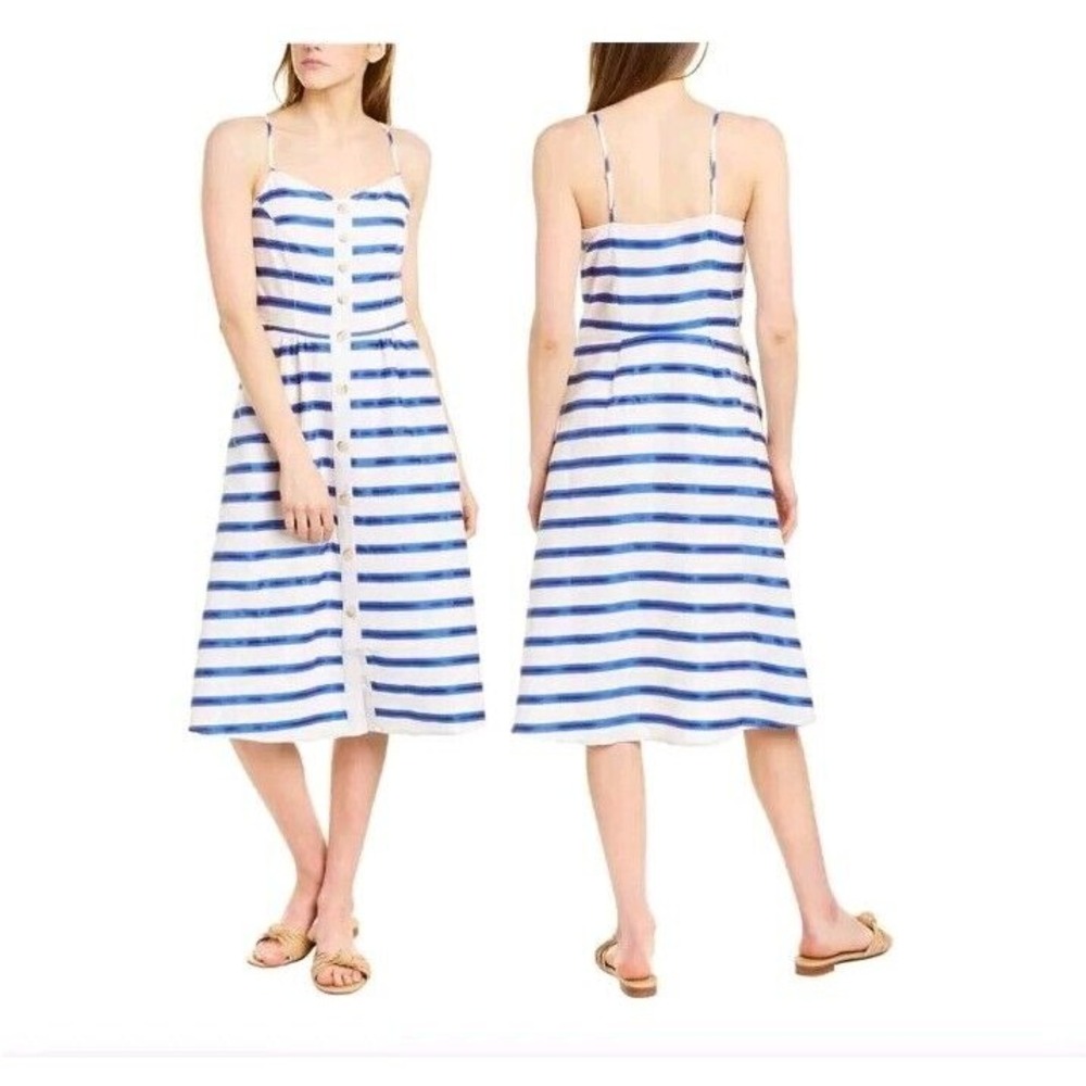 Joules Abby White, Blue &Pink Nautical Striped Tortoiseshell Button Midi Dress 6